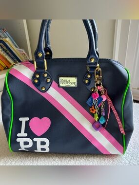 Paul's Boutique - Vintage Y2K Navy Bowling Bag with Colourful Charms